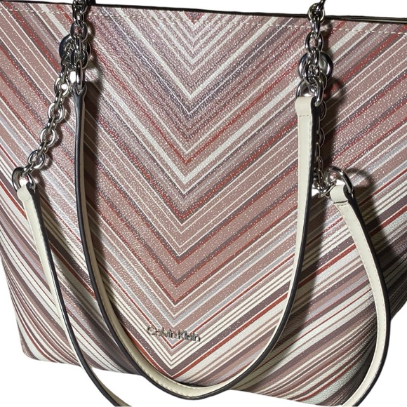 Calvin Klein Glitter Blush Pink and Cream Tote - Picture 1 of 14